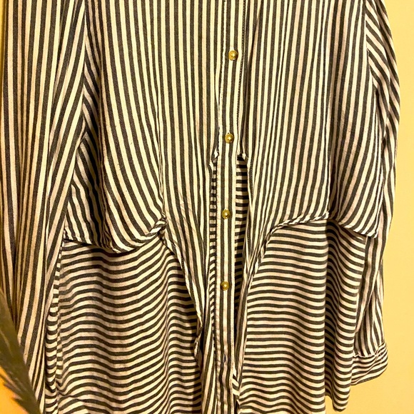 Navy Blue and White Striped Tie Up Shirt - Picture 4 of 4